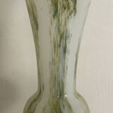 Vase in white opaline blown glass and green, yellow, blue polychrome shades