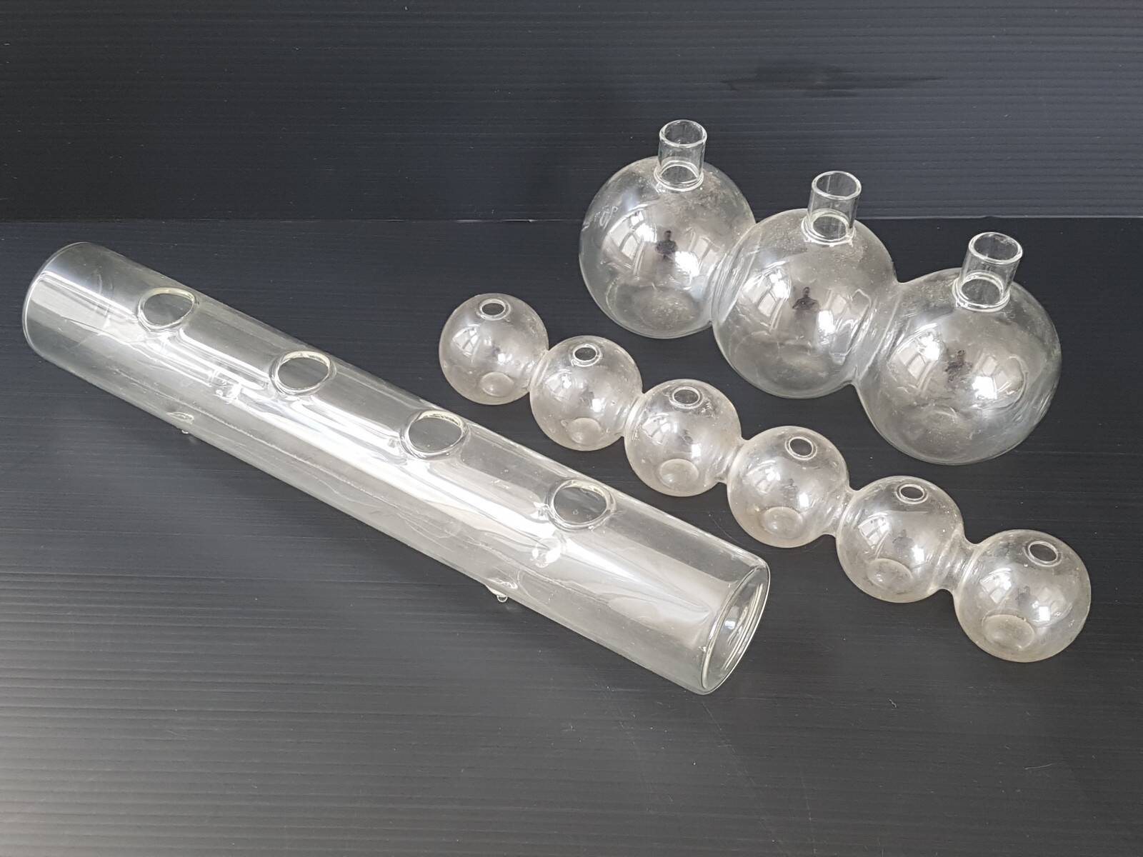 Set of 3 vintage hand-blown glass vases 1970