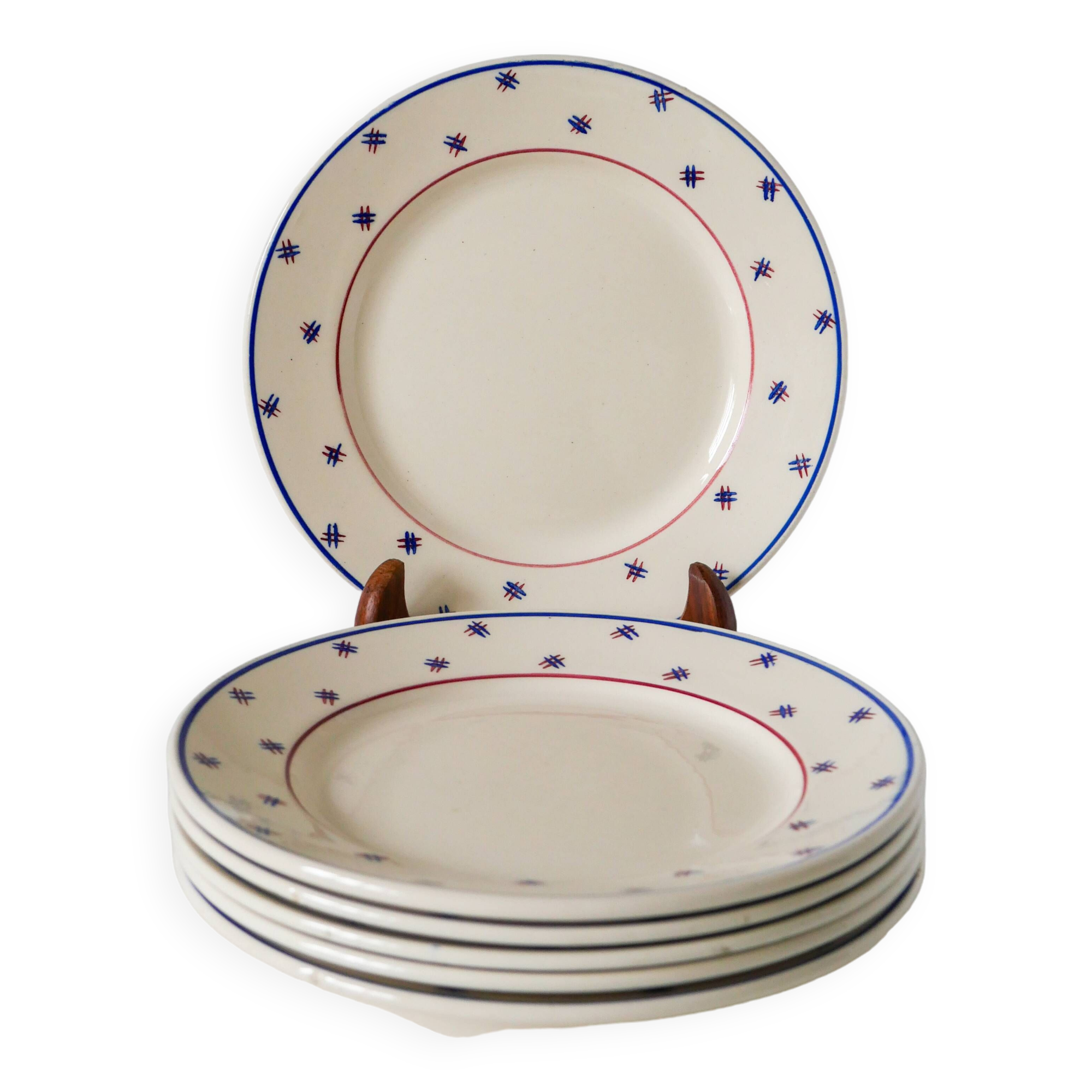 Lot of 6 small dessert plates, Lunéville model E Pierrée, 1940