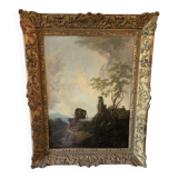 19th Century Italian School: oil on canvas painting "The Diligence"