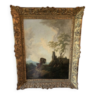 19th Century Italian School: oil on canvas painting "The Diligence"