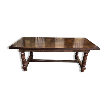 Table de ferme de style Louis XIII chêne massif + 2 allonges