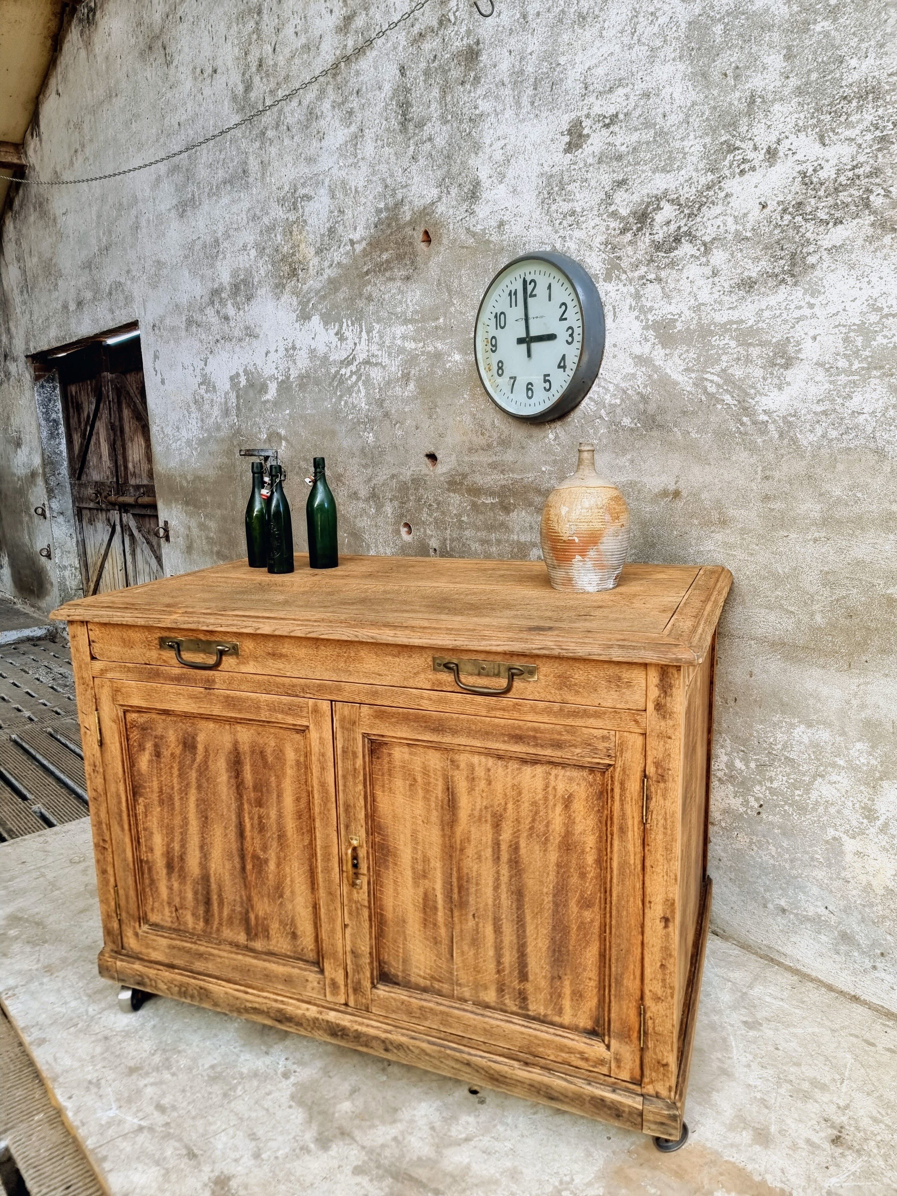 Old cabinet, workbench, kitchen island counter on casters
