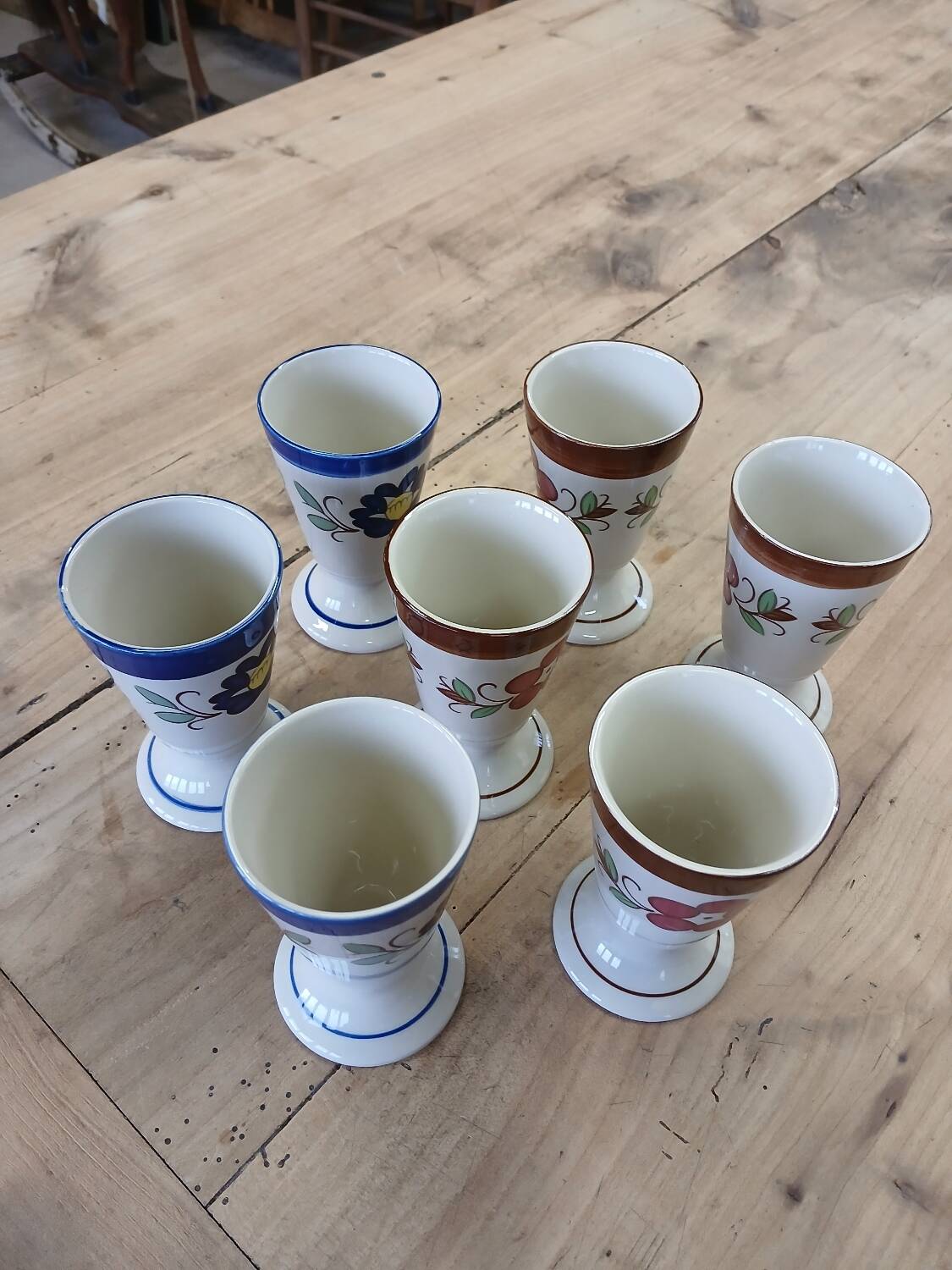 7 old glazed stoneware mazagrans