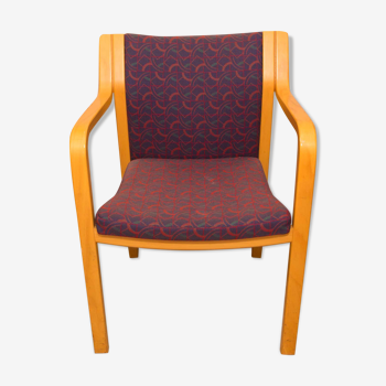 Vintage design armchair Swedish brand Inredninsform in solid wood and fabric.