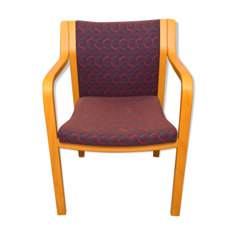 Vintage design armchair Swedish brand Inredninsform in solid wood and fabric.