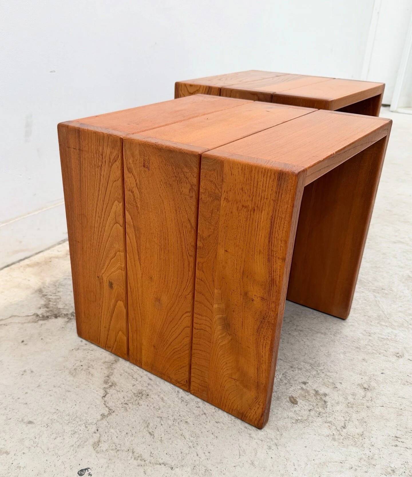 Pair of Maison Regain bedside tables in solid elm, France 1970