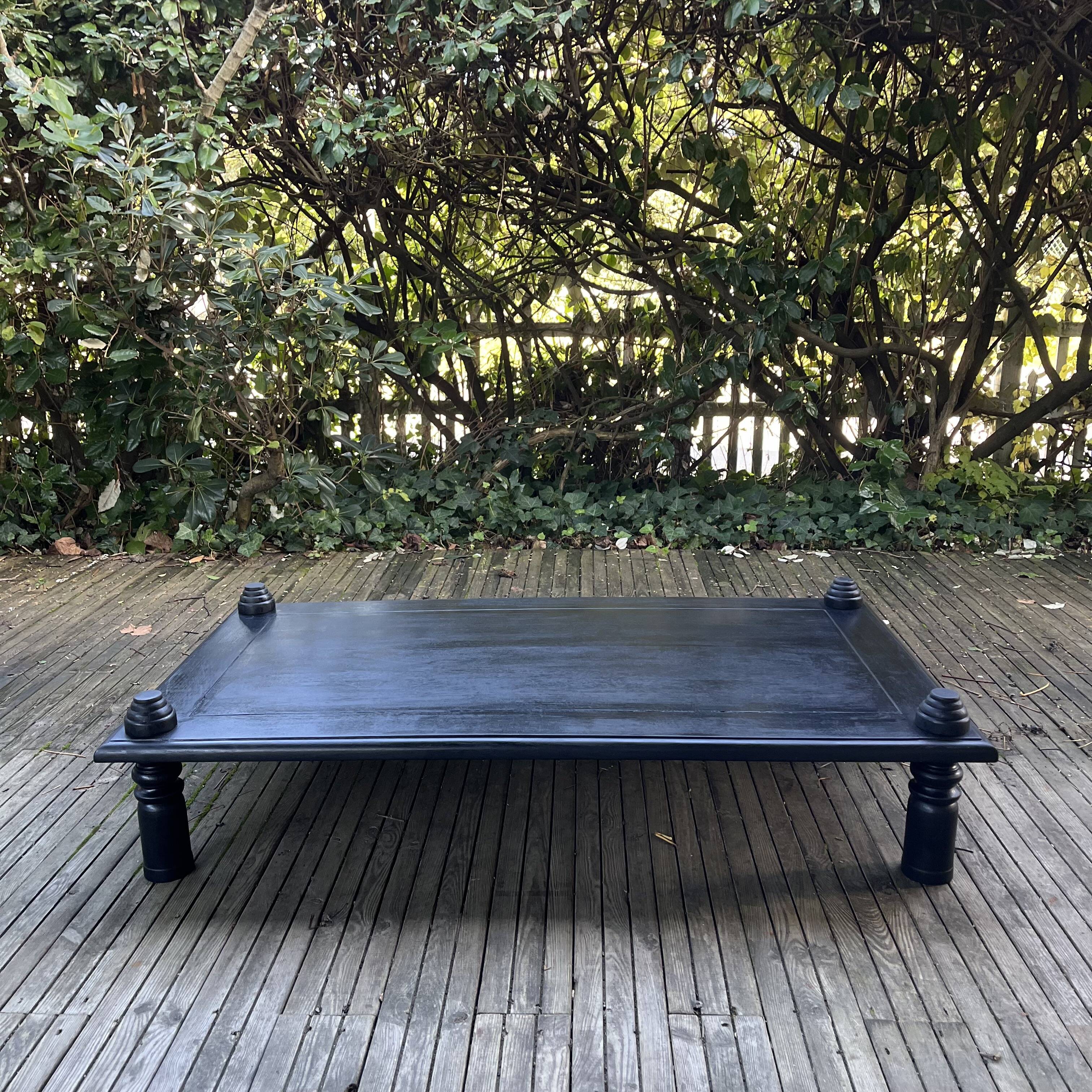 Brutalist black stained wood coffee table