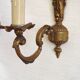 Pair French Gilt Bronze Single Wall Sconces Leaf & Feather Plume Detail
