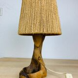 Lampe brutaliste bois d'olivier et corde style organique