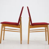 1960s set of 6 ash dining chairs, Czechoslovakia
