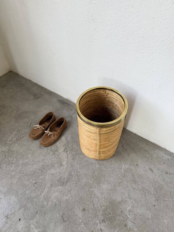 Porte parapluie ou corbeille en rotin, 1970, Italie