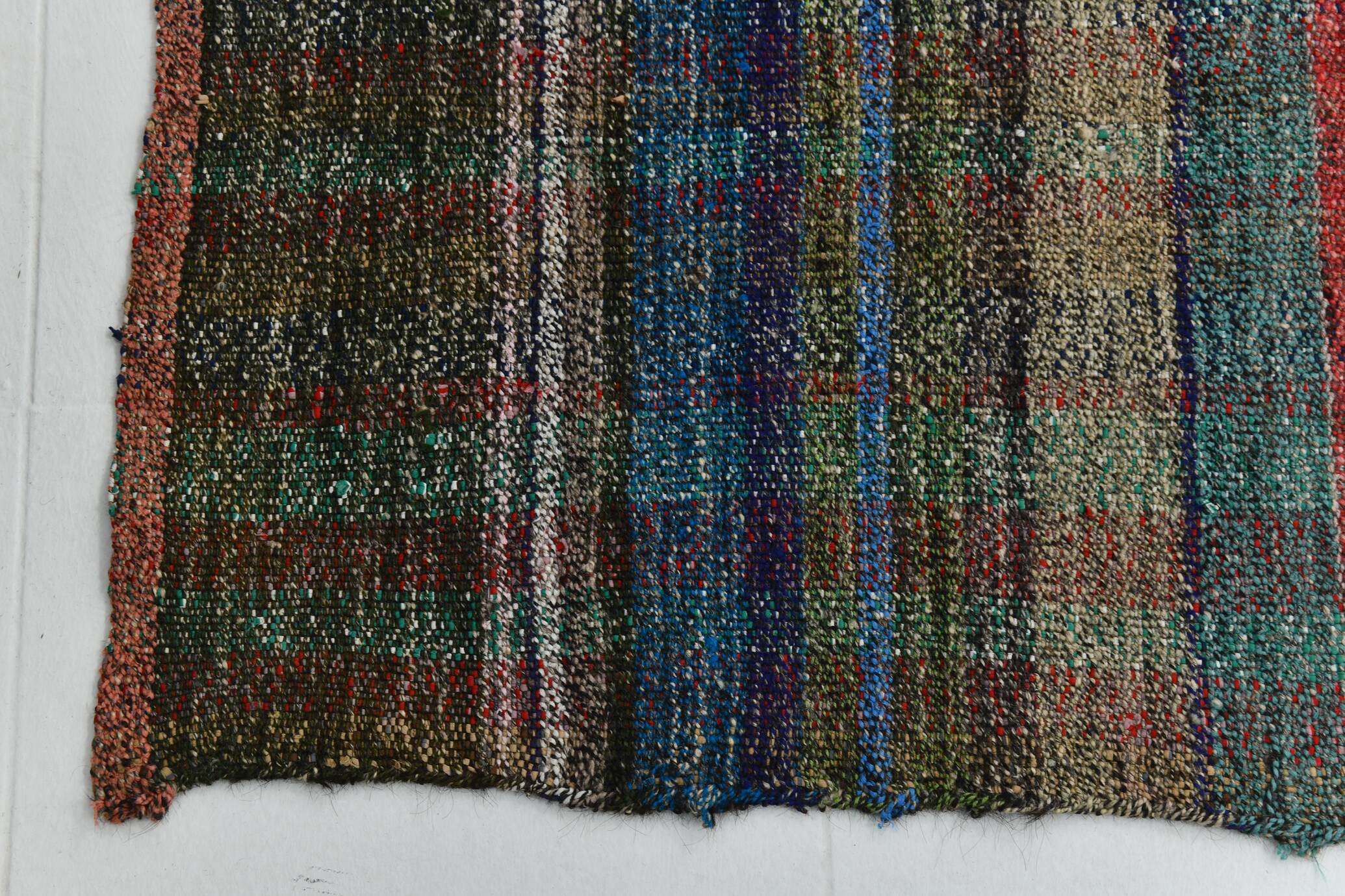 Kilim Red Brown Striped Pattern Vintage Kilim Rug, 93x232Cm