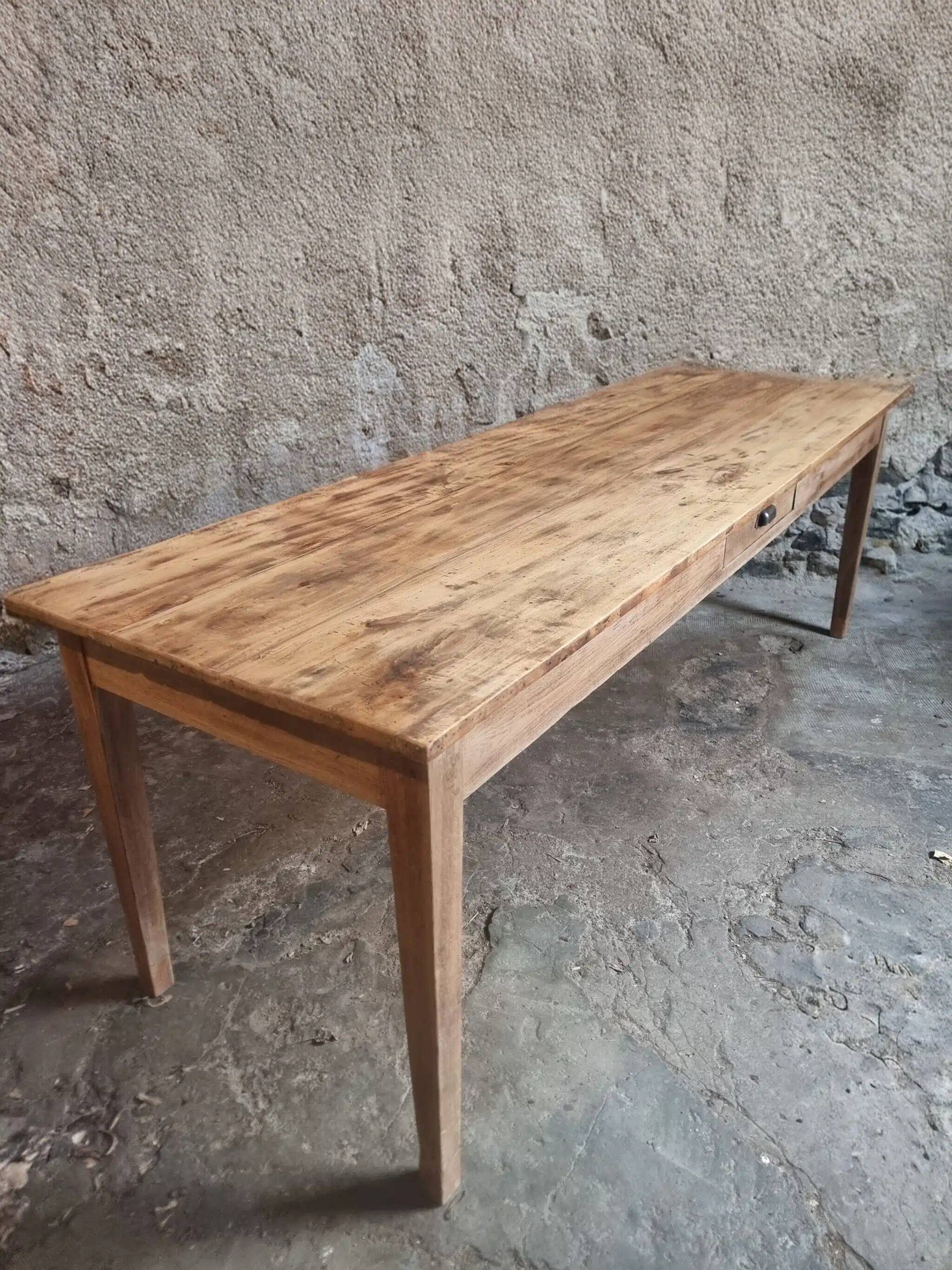 Antique French farmhouse dining table 225 cm – oak and poplar – rustic country table from around 1900