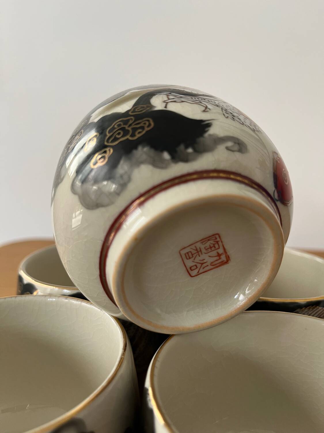 Set of 5 Asian "Dragon" tea cups