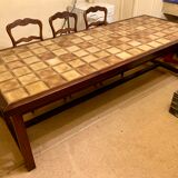 Antique solid oak table and tiled top