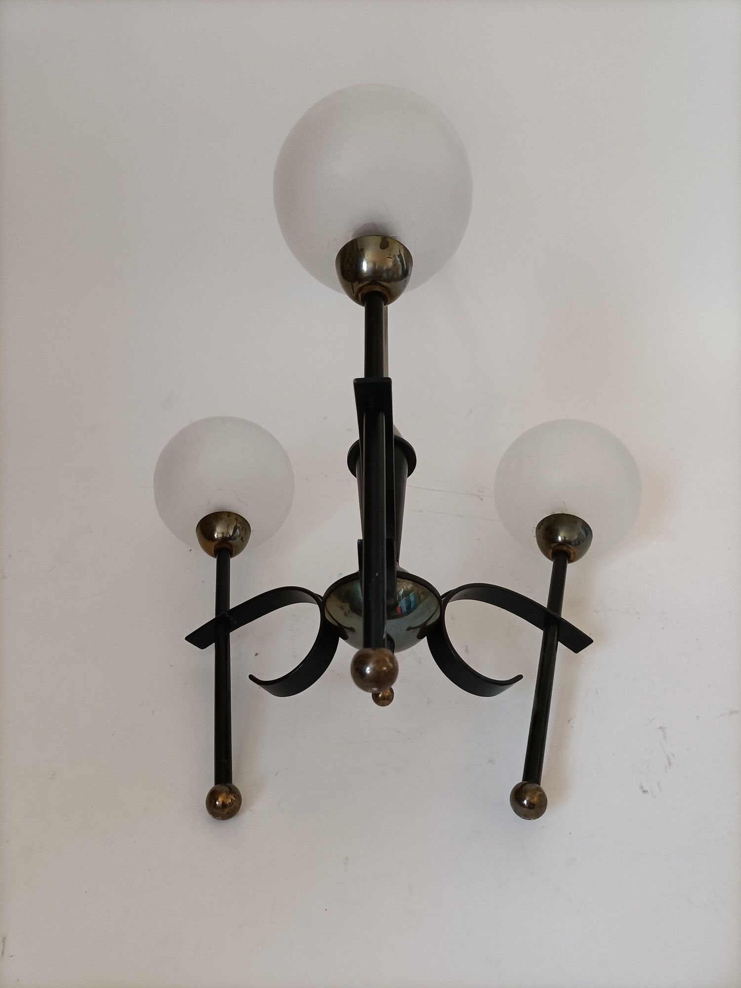 Black and gold lace-up with three arms of vintage 1950 lights