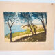 Old colour-enhanced etching – Mediterranean view from