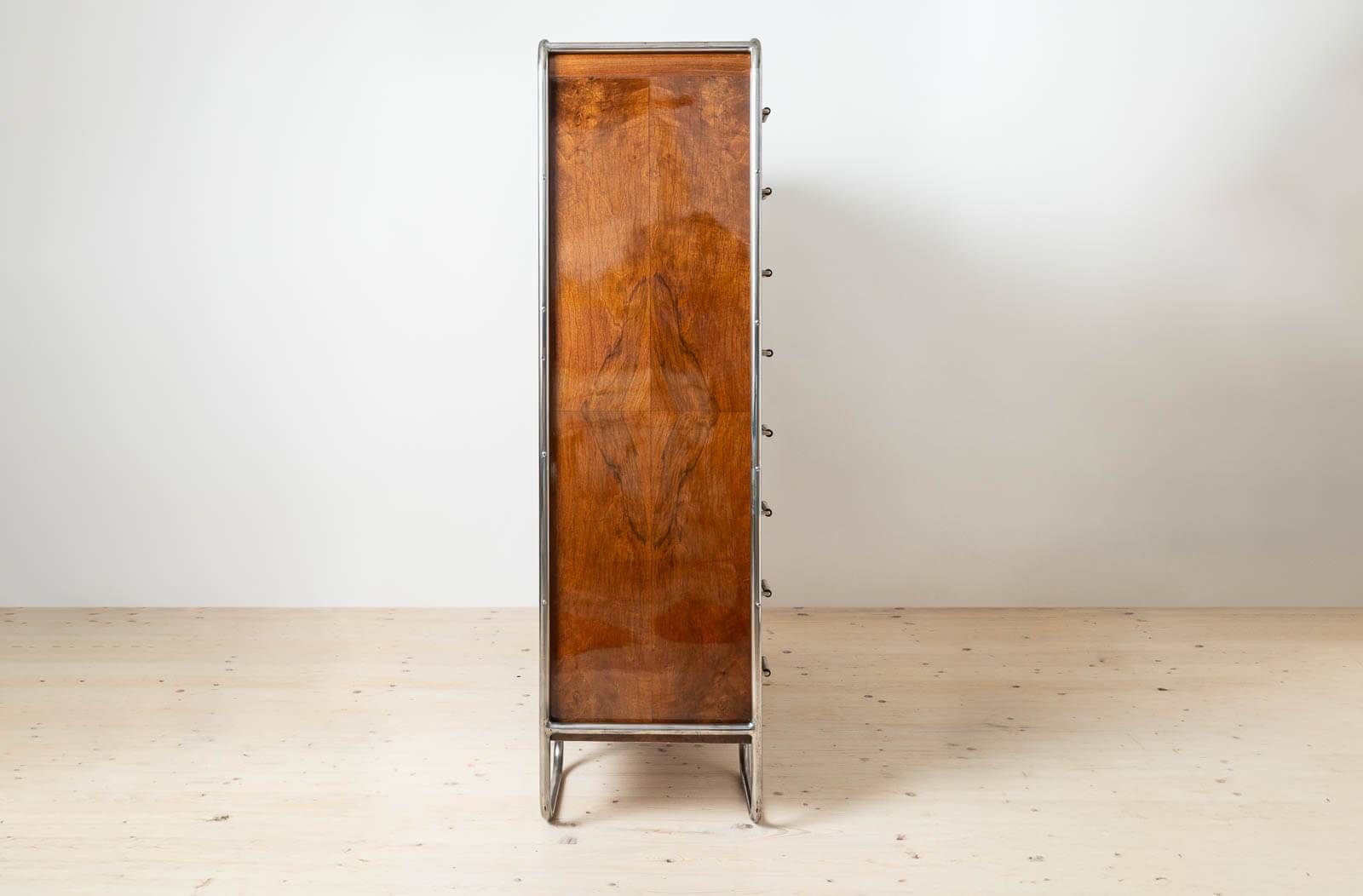 Bauhaus Era Bookcase, Tubular Steel Base, Walnut Veneer, 1930s