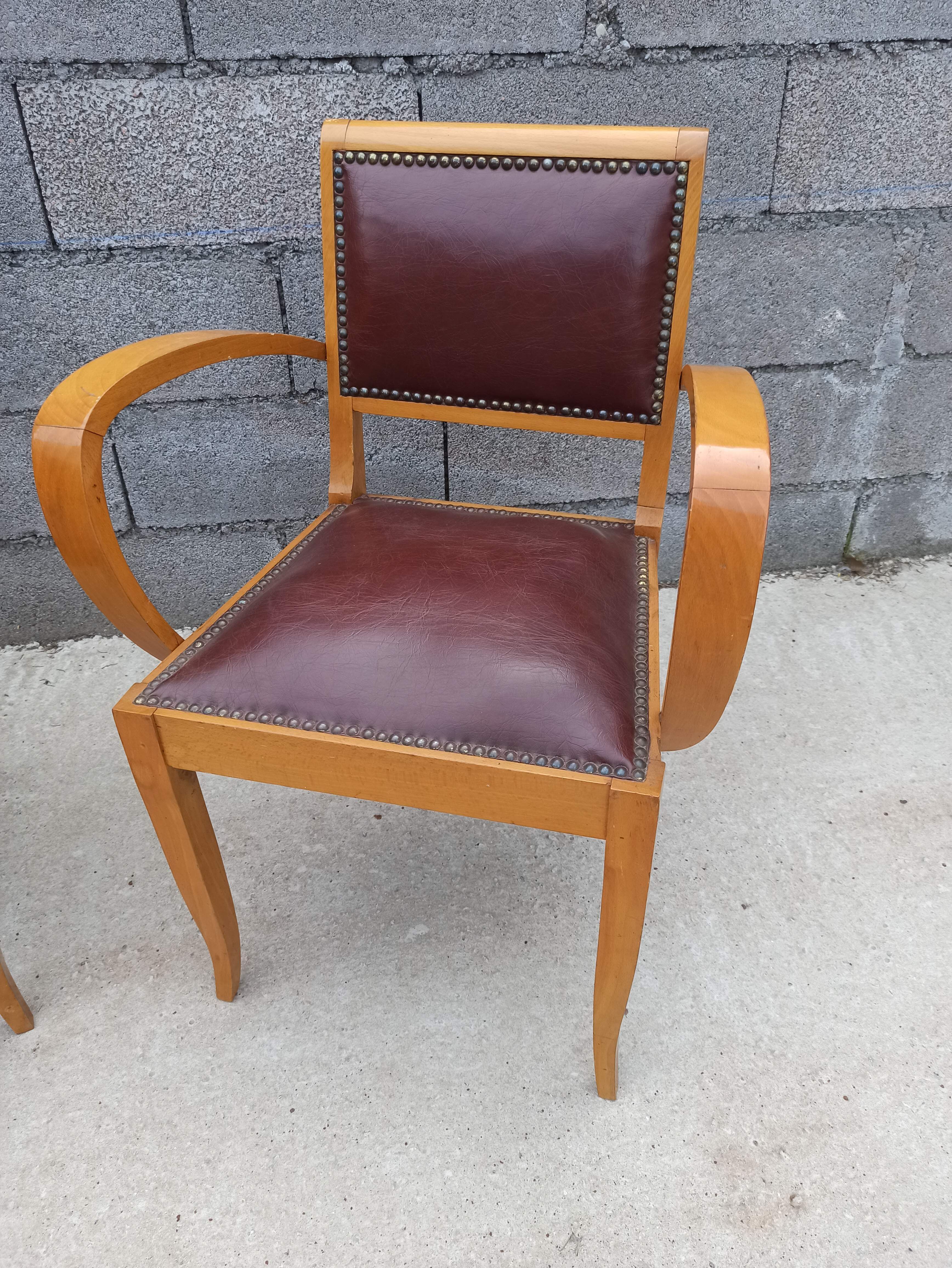 Pair of bridge armchair in brown skaï year 50s