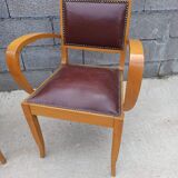 Pair of bridge armchair in brown skaï year 50s