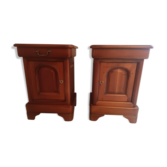 Pair (2) bedside tables with 1 door and 1 drawer in solid cherry, Louis-Philippe style