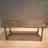 Rectangular steel and basalt coffee table