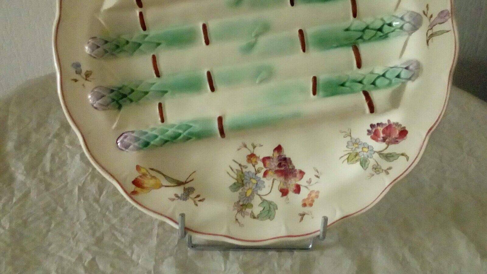 Asparagus plate faience Longchamp barbotine ironstone