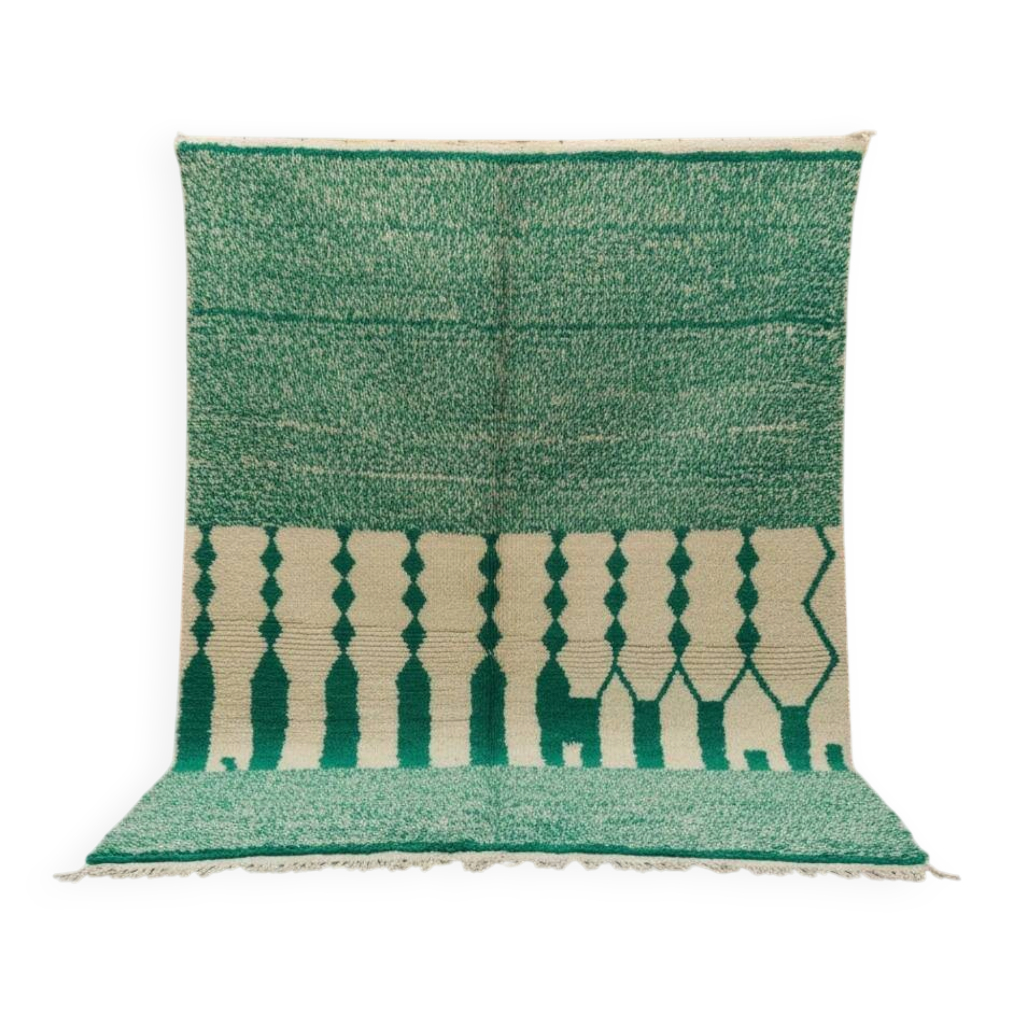 Large Azilal rug 305 x 210 cm – Moroccan wool rug in emerald green with graphic Berber patterns, GD-983