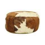 Low Round Vintage Pouf Cowhide Leather Sixties