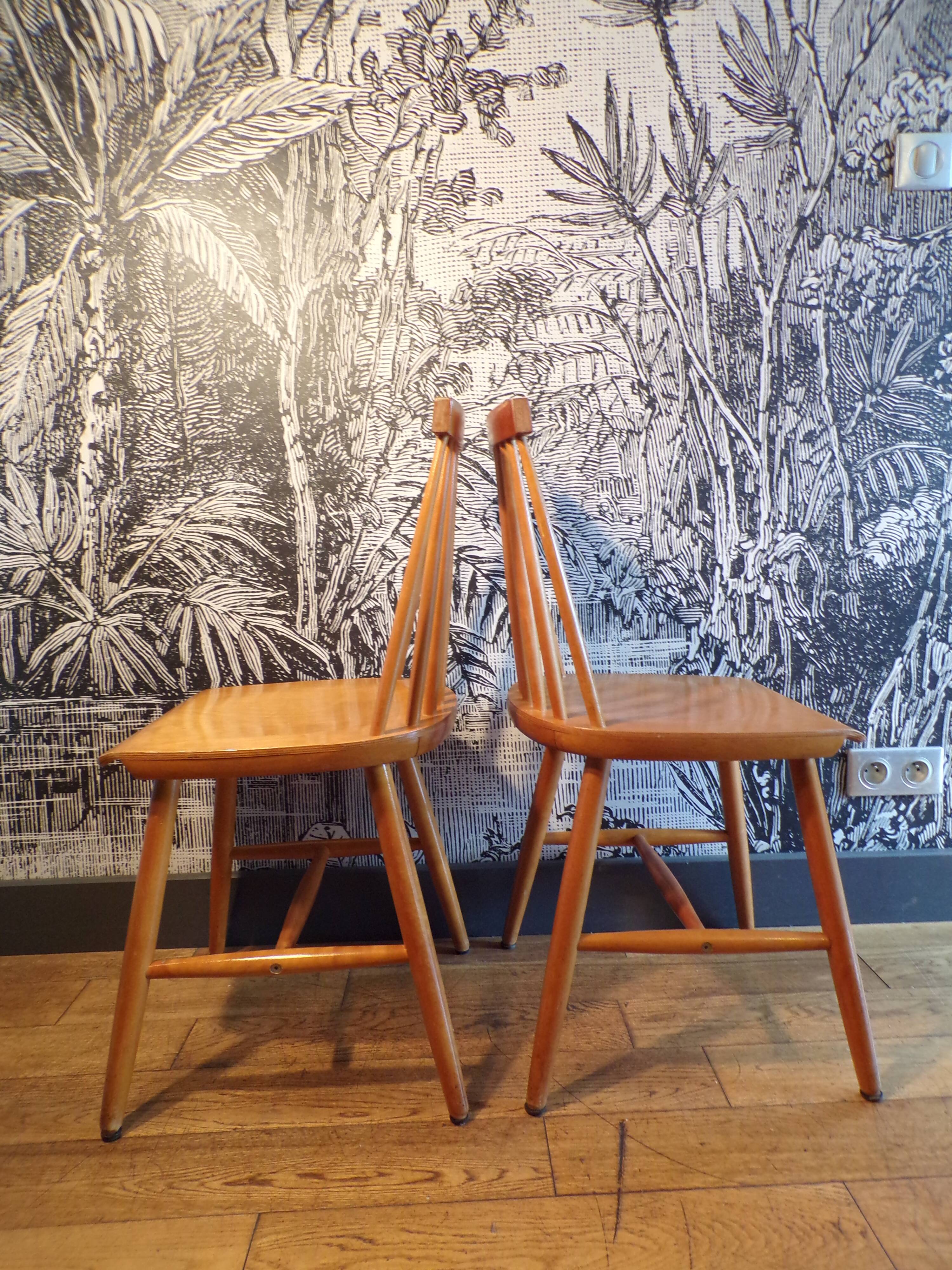 Pair of Ikea Stockholm light wood chairs