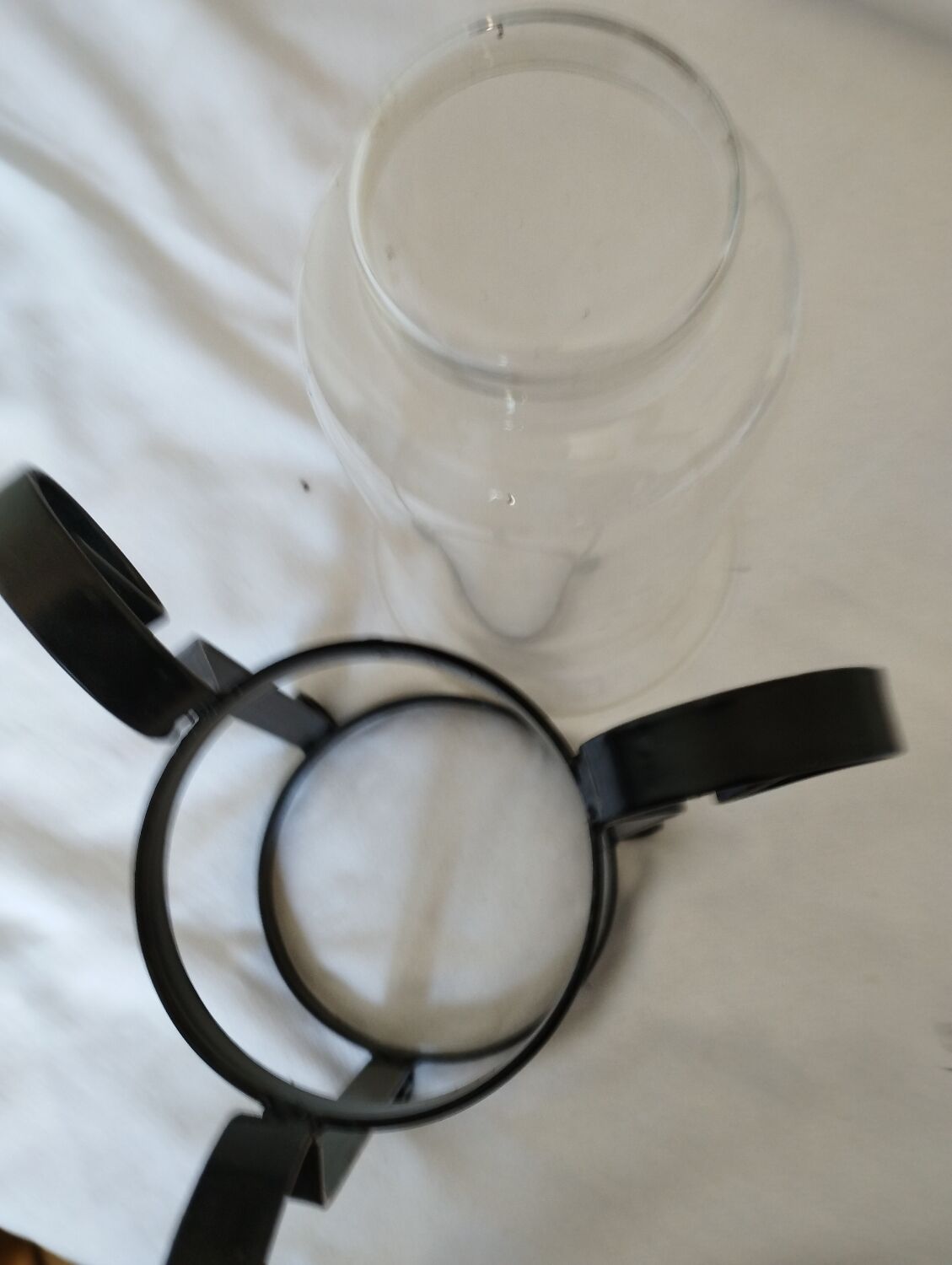 Glass vase with very encien wrought iron support