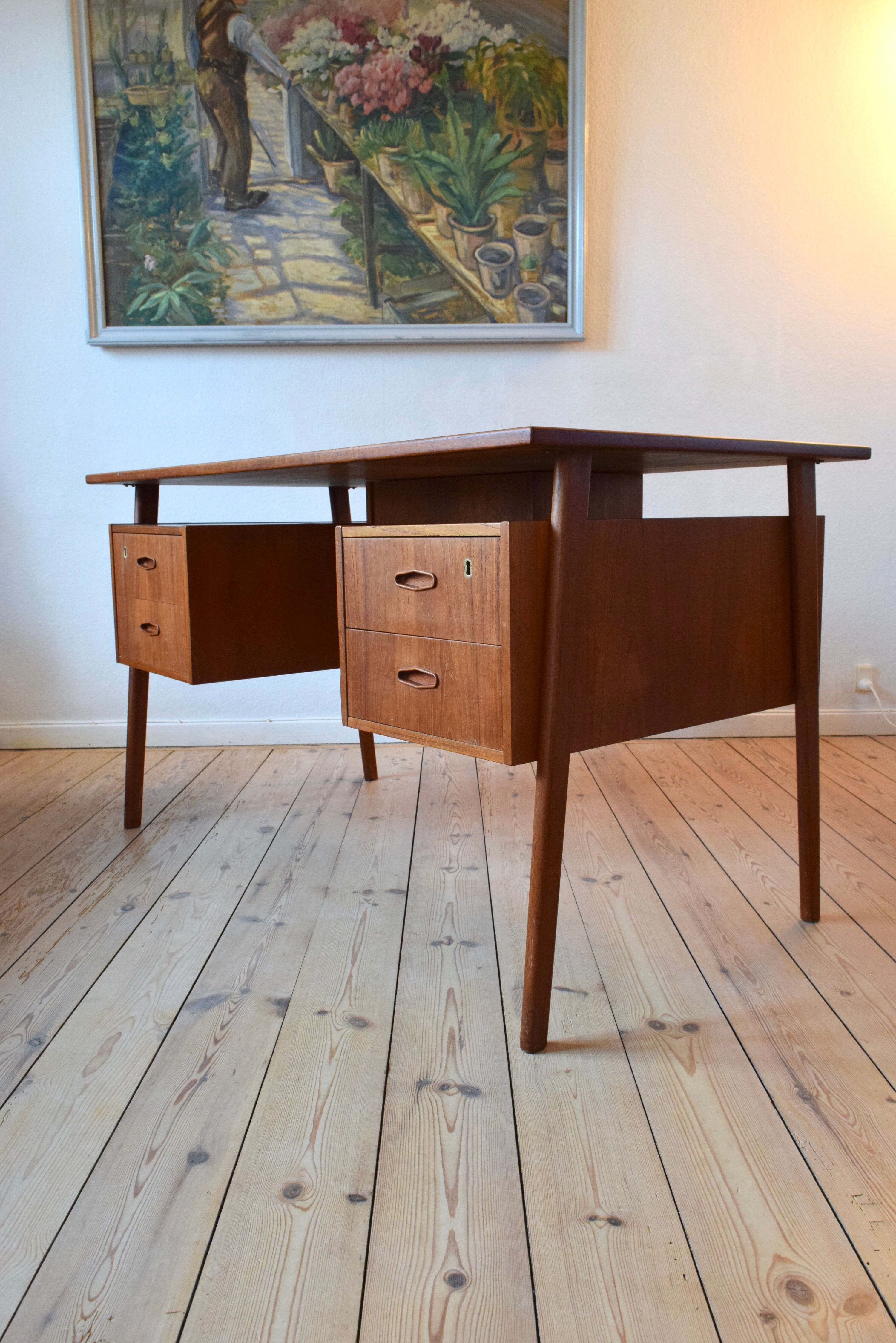 A.P. Svenstrup Danish Mid-Century Floating Teak Desk, 1960s.