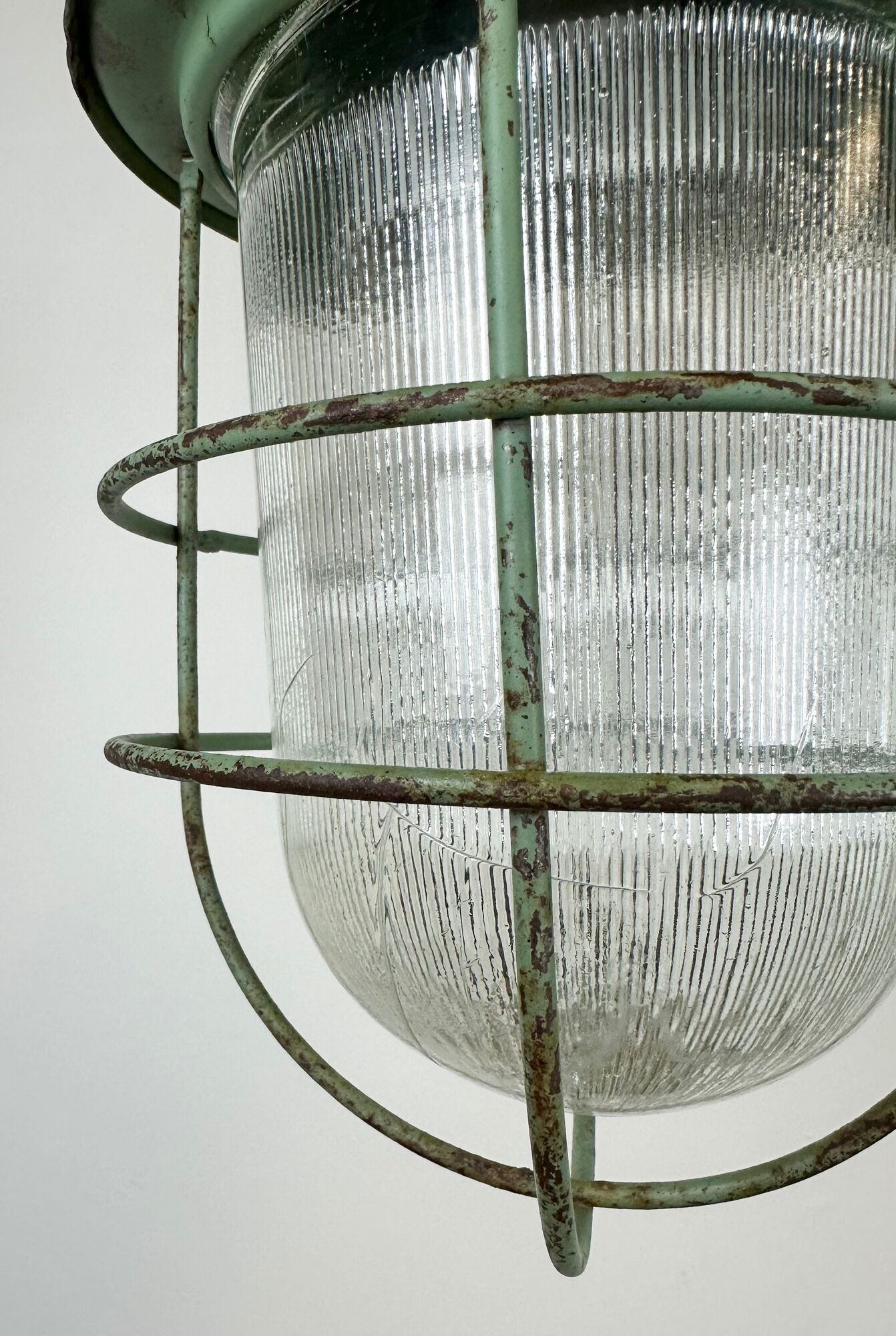 Green Industrial Soviet Bunker Pendant Light with Iron Grid, 1960s