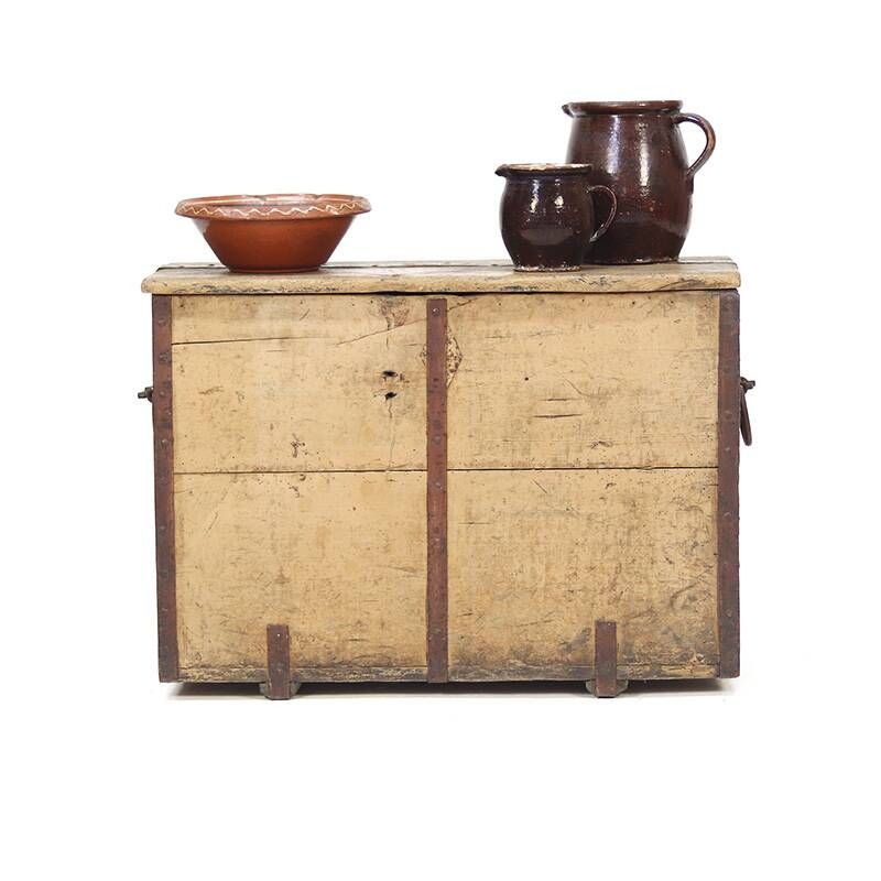 Antique 19th Century Primitive Weathered Painted Transport Chest