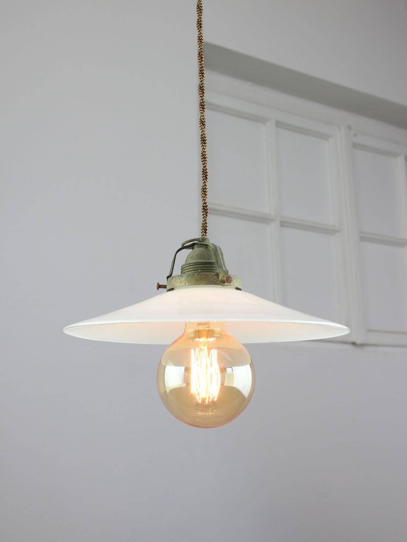 Mid-Century Italian Ceramic and Brass Pendant Lamp
