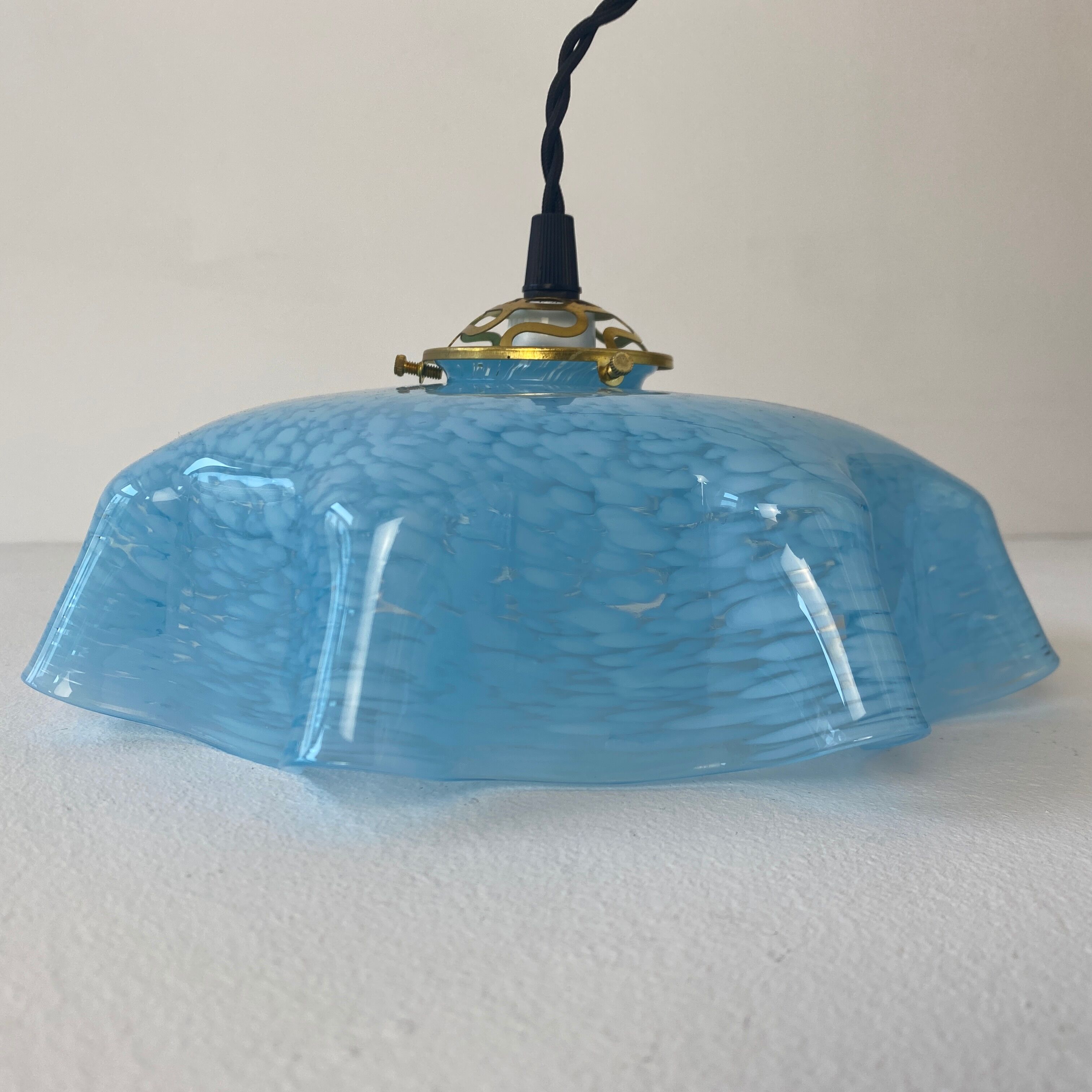 Old vintage suspension glass of blue Clichy