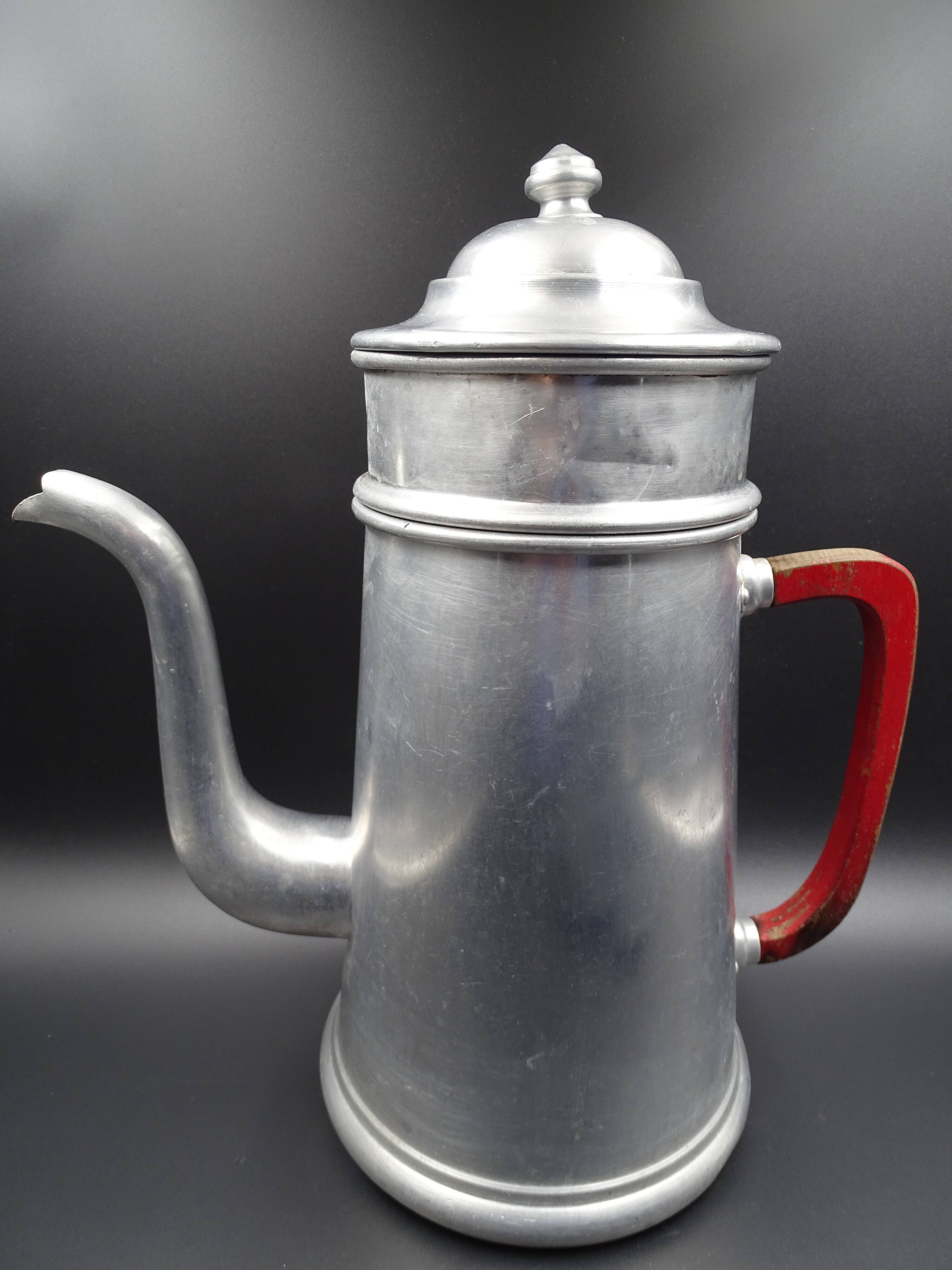 Old aluminum coffee maker -red cove - around 1930