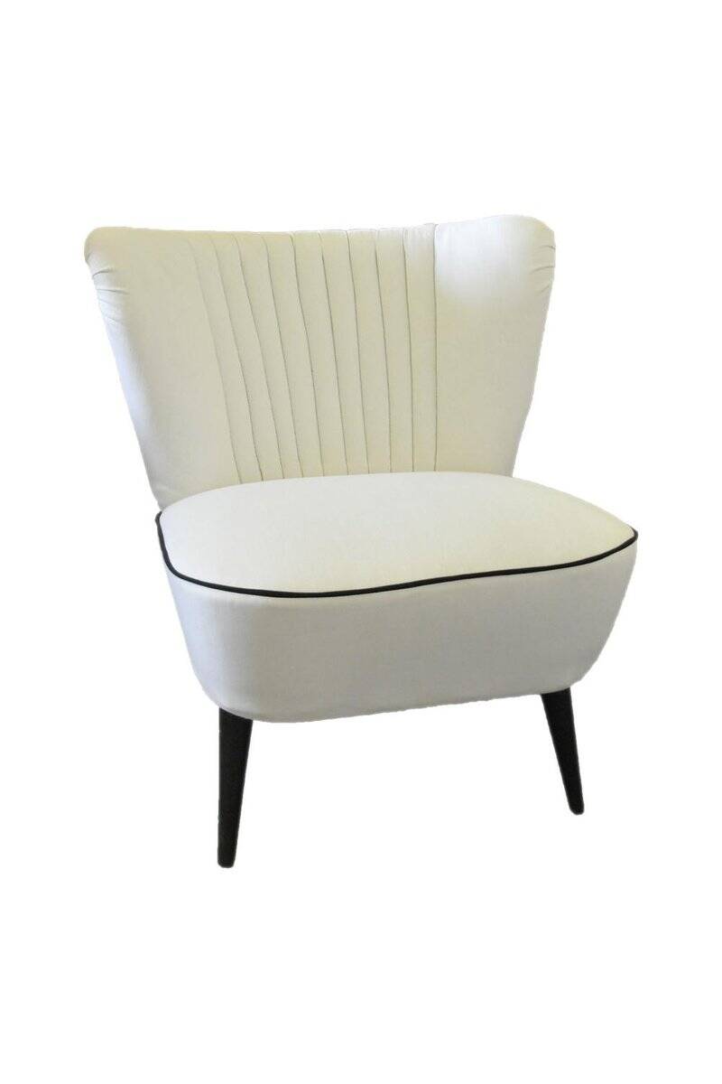 Vintage white cocktail chair in fabric and wood, shell backrest from the 1950s.