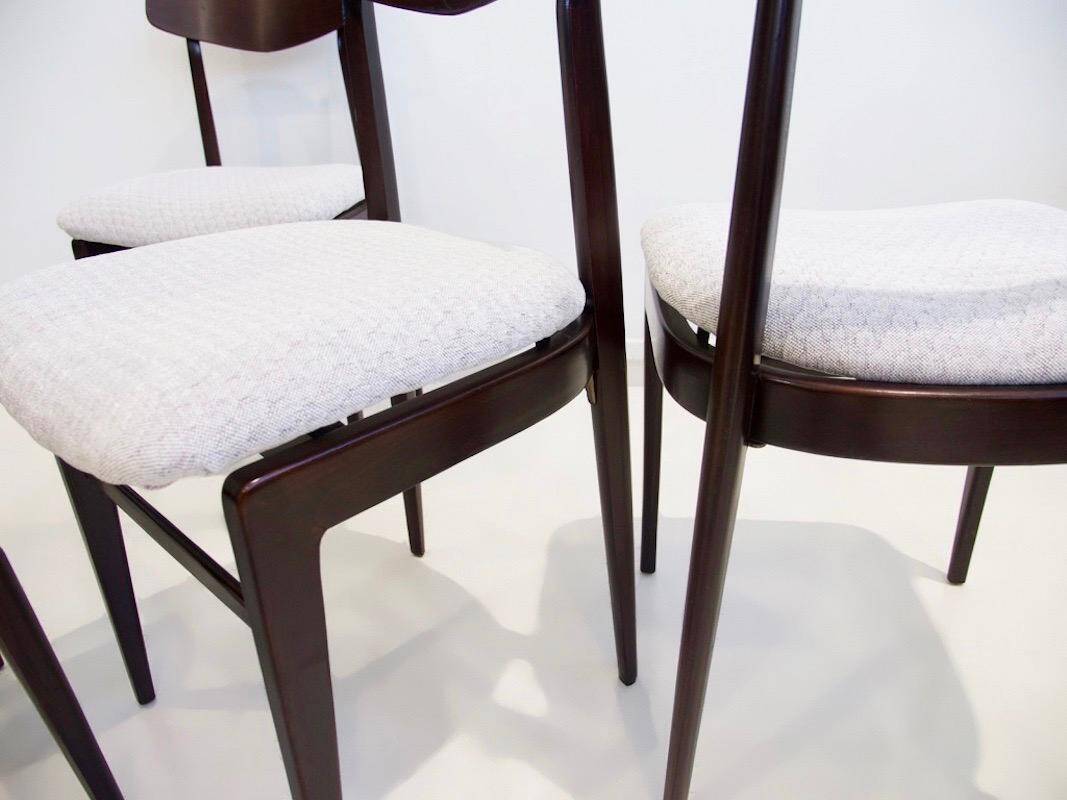 Set of six mid-century Italian wooden dining chairs.