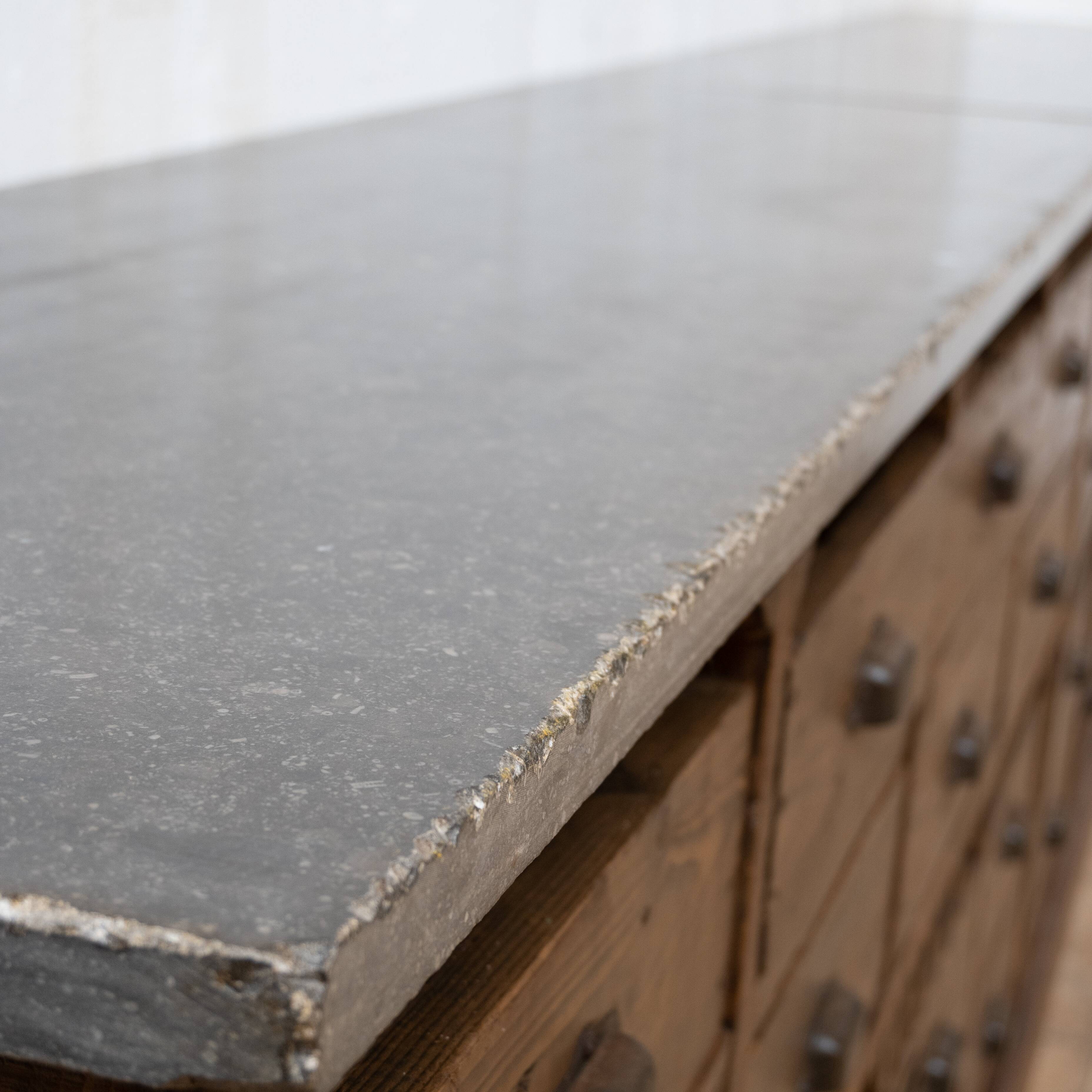 Craft cabinet with drawers in wood and blue stone