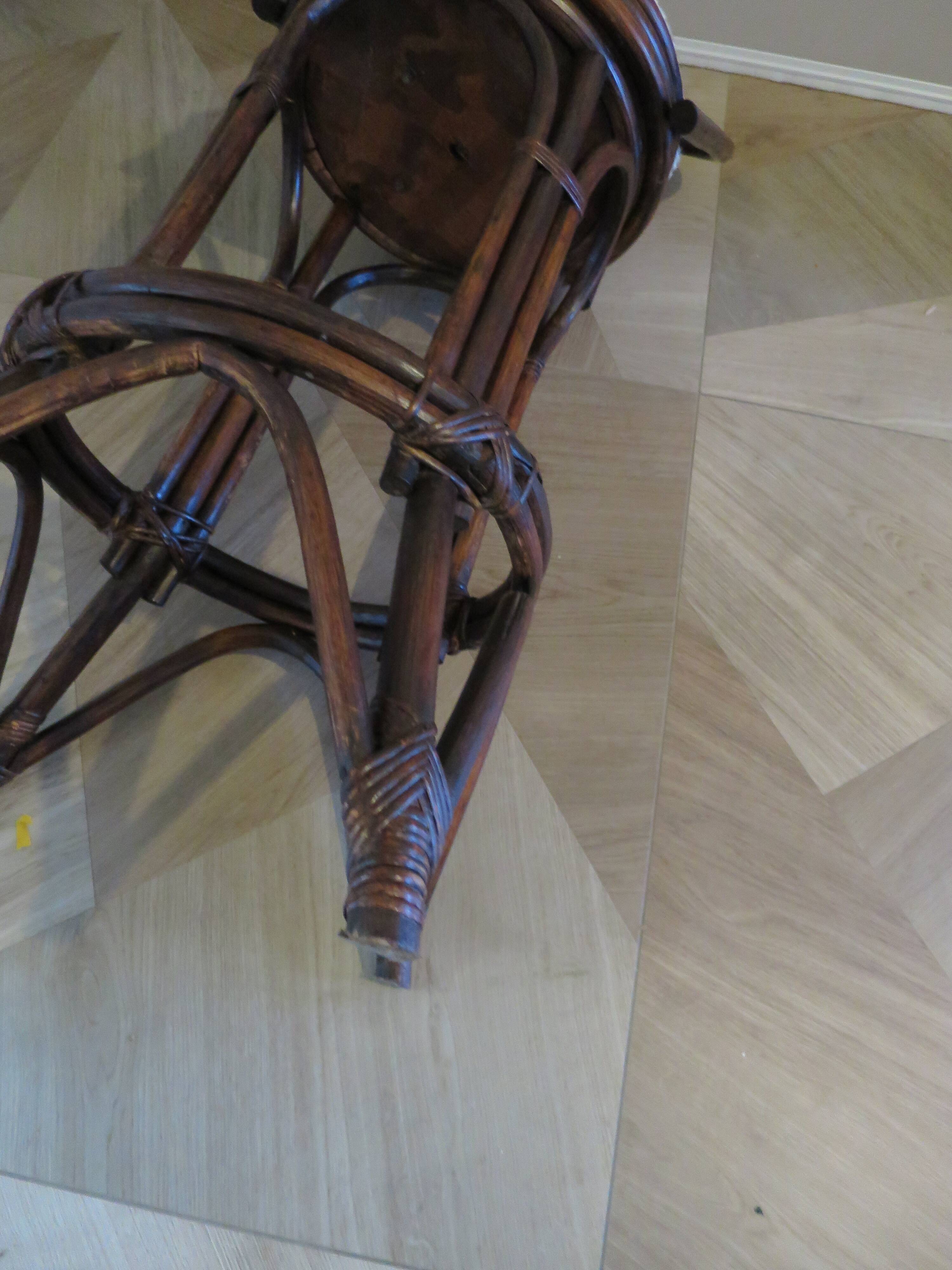 Set of 2 swivel bar stools / chairs - wood - cane - rattan - 80s