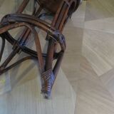 Set of 2 swivel bar stools / chairs - wood - cane - rattan - 80s