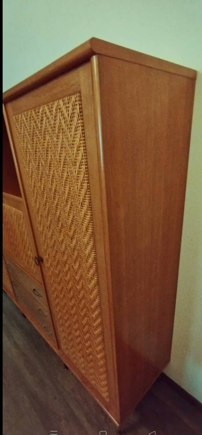 Wooden and rattan wardrobe