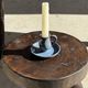 Vintage hand-held candlestick in blue glazed stoneware with floral decoration by Poterie Millian.