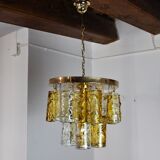 Two-tone chandelier by Zero Quattro, orange and transparent murano glass, Italy, 1970