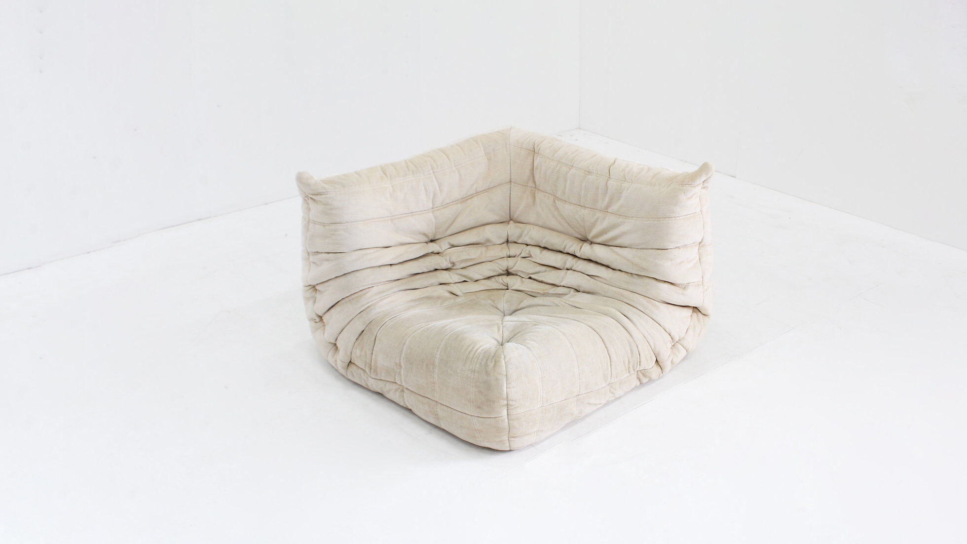 Vintage Togo Ligne Roset corner chair beige velvet by Michel Ducaroy
