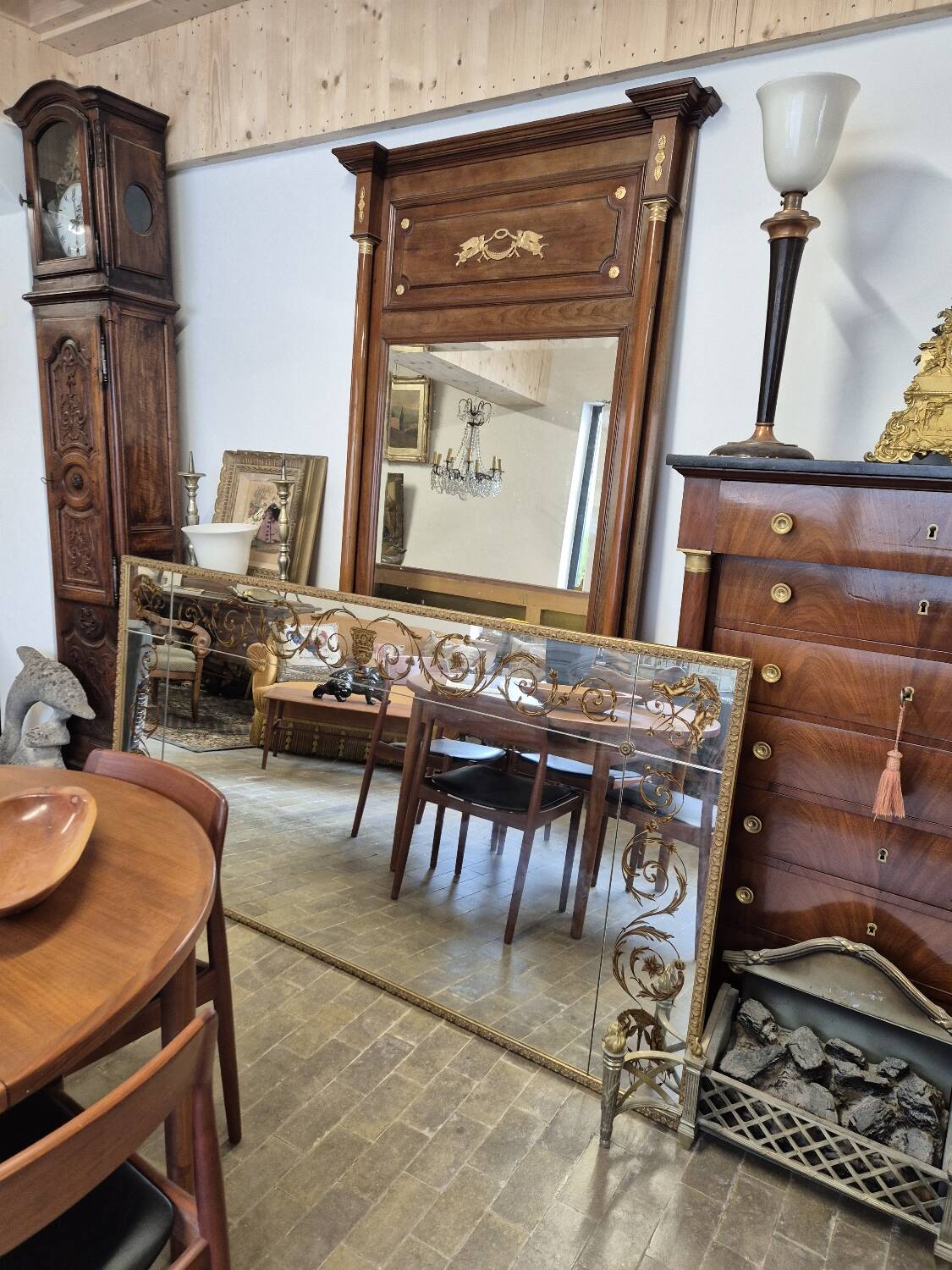 Antique gilded Venetian brasserie mirror in eglomised glass