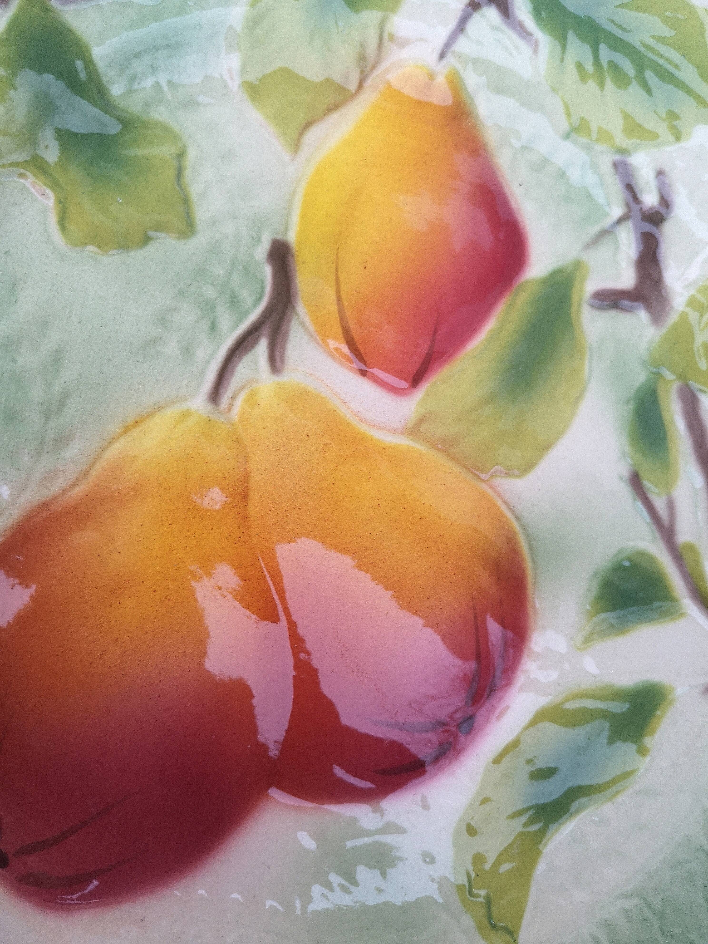 Old dessert plate in barbotine, St Clément factory