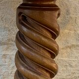 Vintage pedestal table turned wood and marble 1950